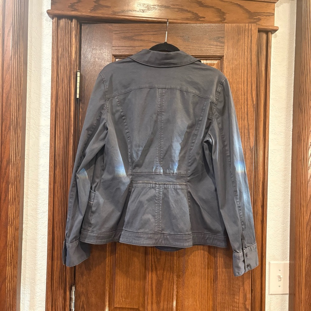 WHBM $160 Metallic Trim Utility Jacket 14 Slate Blue Stretch like new - Picture 11 of 12